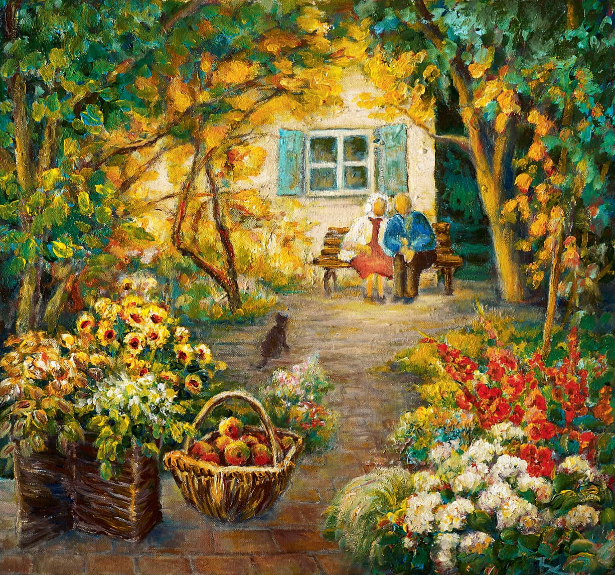 nonni insieme in giardino felici 