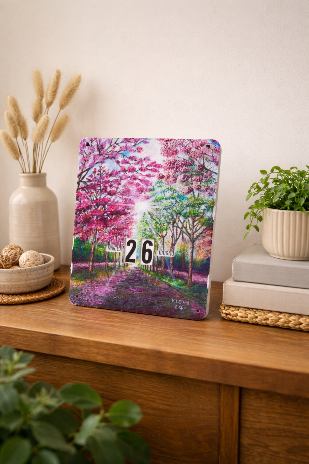 Calendario Perpetuo Albero Con Fiori Rosa